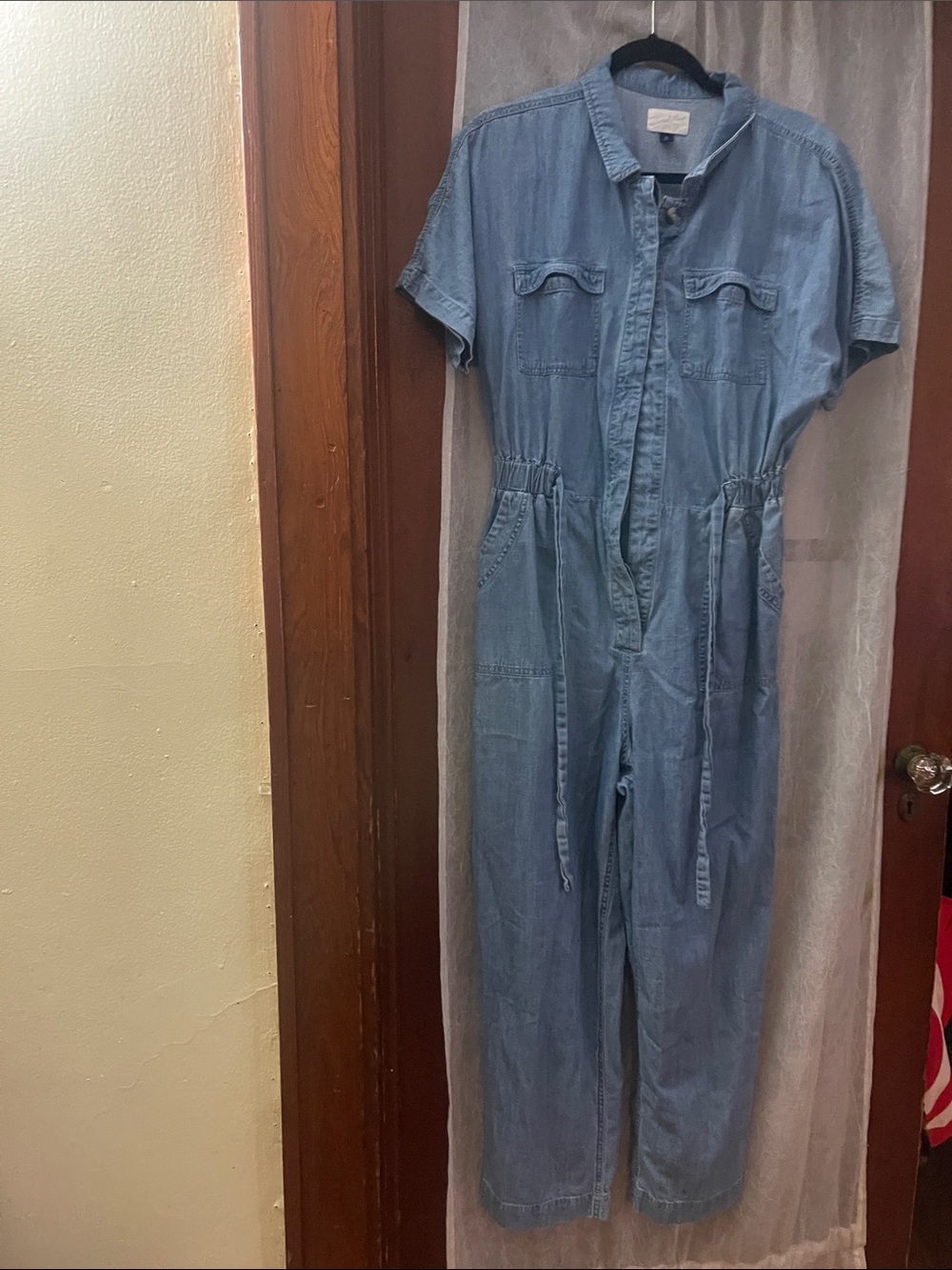 Universal Thread denim Utility Jumpsuit Short Sleeve Tie Waist Button Front
